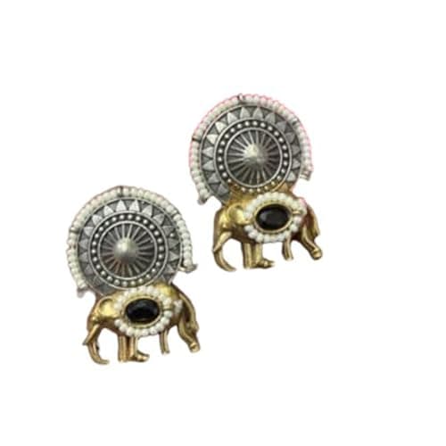 Elephant Stud Earrings Traditional Ethnic Designer Earrings with Black Stone