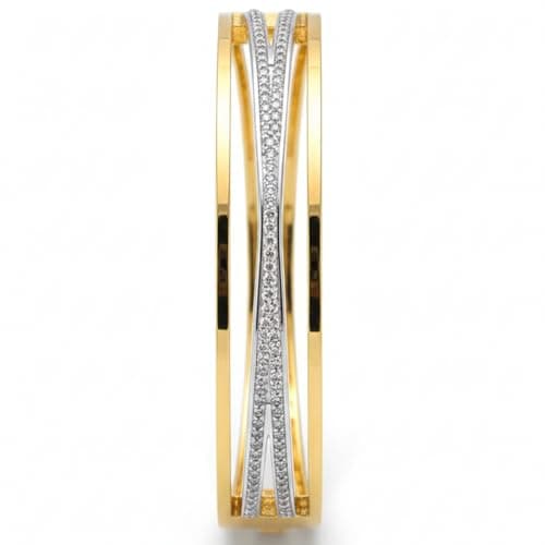 Women's Gold-Tone Triple Row Bangle Bracelet with Sparkling Crystal Accents, Elegant Crossover D
