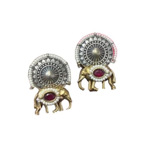 Elephant Stud Earrings Traditional Ethnic Designer Earrings with Pink Stone