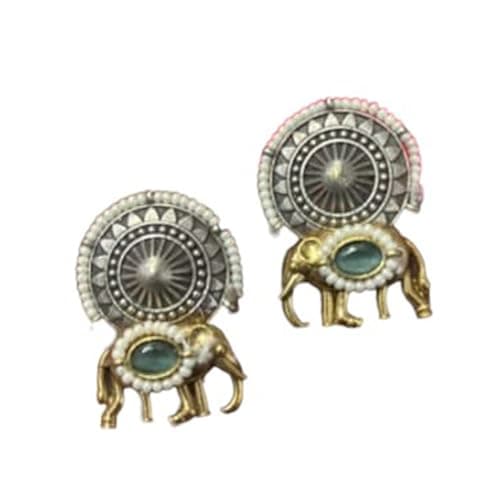 Elephant Stud Earrings Traditional Ethnic Designer Earrings with Blue Stone