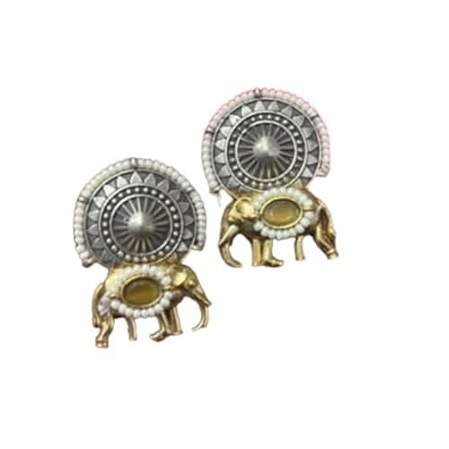 Elephant Stud Earrings Traditional Ethnic Designer Earrings with Yellow Stone