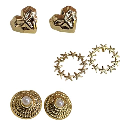 Trendy Floral Design Stud Earrings & Girls Gold-Tone Lightweight Jewelry Set Combo of 3
