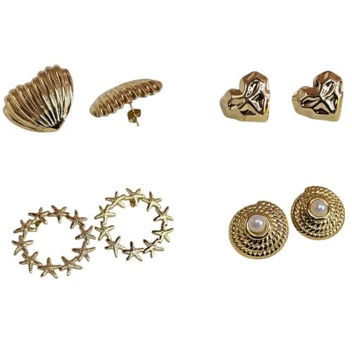 Trendy Floral Stud Earrings Gold-Tone Lightweight Jewelry & Girls 4 Pair Combo