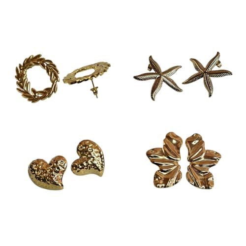Floral Stud Earrings Combo Gold-Tone Trendy Lightweight Jewelry & Girls 4 Pairs Pack