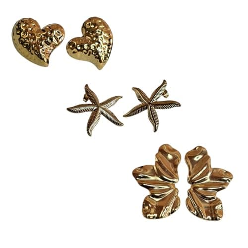 Premium Floral Gold-Tone Stud Earrings Lightweight Jewelry & Girls 3 Pair Set
