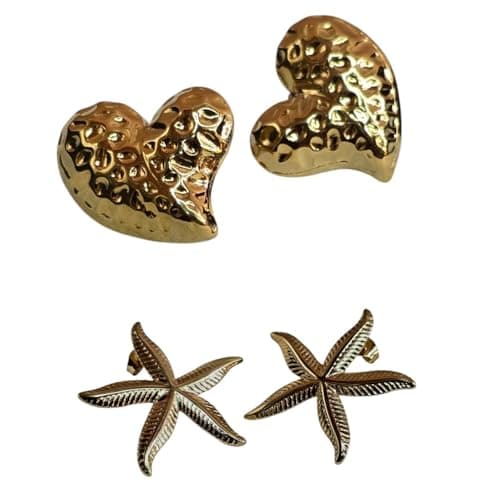 Floral Stud Earrings Gold-Tone Lightweight Jewelry & Girls Combo of 2 Pairs