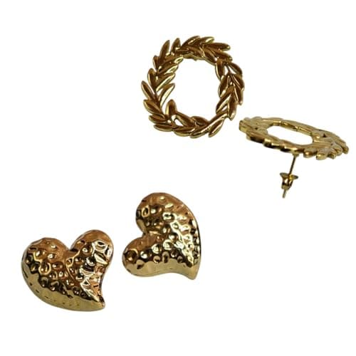 Stylish Floral Gold-Tone Stud Earrings Lightweight Fashion Accessory & Girls Twin Pack (2 Pairs)