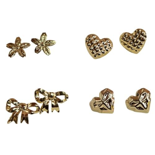Stylish Floral Gold-Tone Stud Earrings Lightweight Jewelry & Girls Set of 4