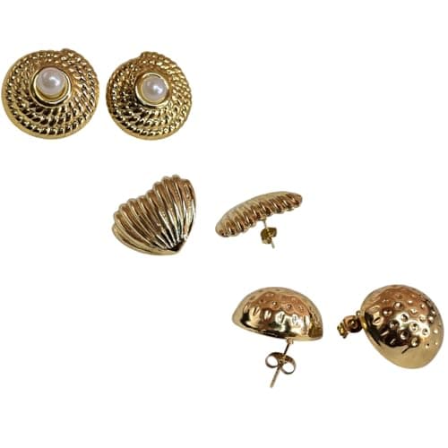 Fashion Floral Stud Earrings Combo Gold-Tone Lightweight Stylish Jewelry & Girls 3 Pairs