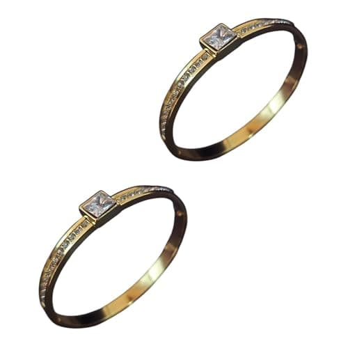 Gold-Tone Nail Design Bracelet & Girls Trendy Minimalist Open Bangle Pack of 2