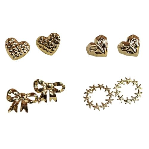 Combo of 4 Floral Stud Earrings Gold-Tone Lightweight Trendy Earrings & Girls