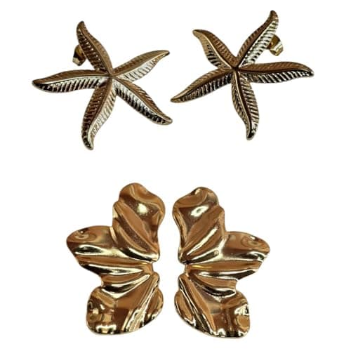 Trendy Gold-Tone Floral Stud Earrings Women & Girls Lightweight Fashion Jewelry Set Pack of 2