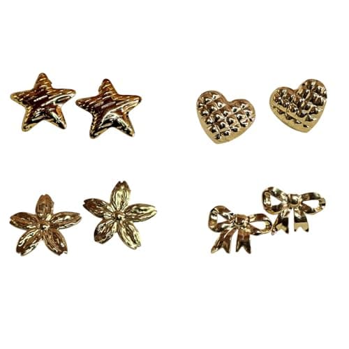 Floral Gold-Tone Stud Earrings & Girls Lightweight Trendy Fashion Jewelry Combo of 4 Pairs