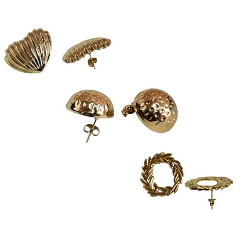 Floral Gold-Tone Stud Earrings Set Trendy Lightweight Accessories & Girls Triple Combo Pack