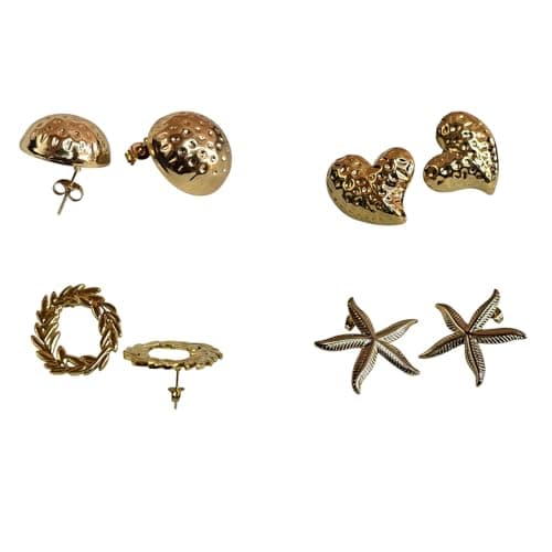 Elegant Floral Gold-Tone Stud Earrings Lightweight Accessories & Girls Set of 4 Pairs