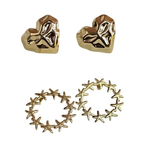 Elegant Floral Stud Earrings & Girls Gold-Tone Lightweight Combo Earrings Set of 2