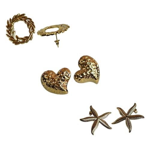 Floral Stud Earrings & Girls Gold-Tone Lightweight Trendy Fashion Jewelry Combo Pack of 3