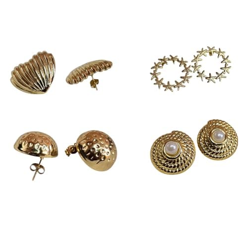 Fashion Floral Design Stud Earrings Lightweight Stylish Jewelry Combo Pack of 4