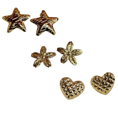 Floral Gold-Tone Stud Earrings & Girls Lightweight Trendy Fashion Jewelry Combo of 3 Pairs