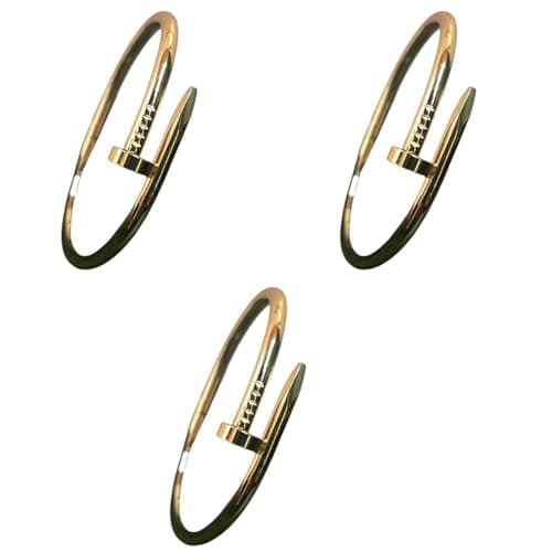 Gold-Tone Geometric Wide Cuff Bracelet & Girls Trendy Statement Bangle Pack of 3
