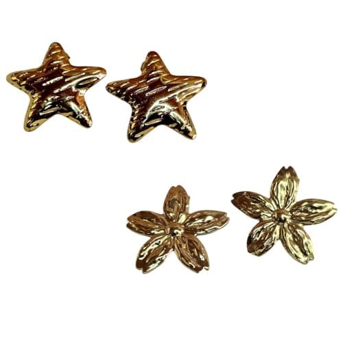 Floral Gold-Tone Stud Earrings & Girls Lightweight Trendy Fashion Jewelry Combo of 2 Pairs
